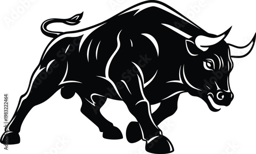 Powerful black bull illustration a dynamic and intimidating vintage style artwork