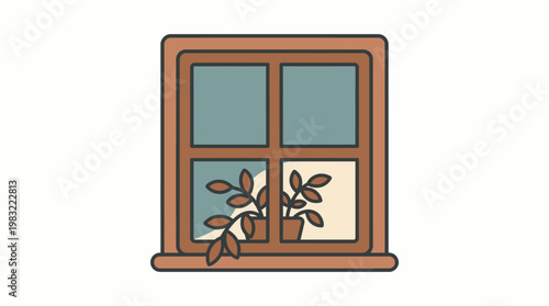 Window with Plant Illustration