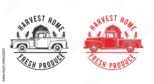 Vintage Truck Harvest Home Fresh Produce Logo Design