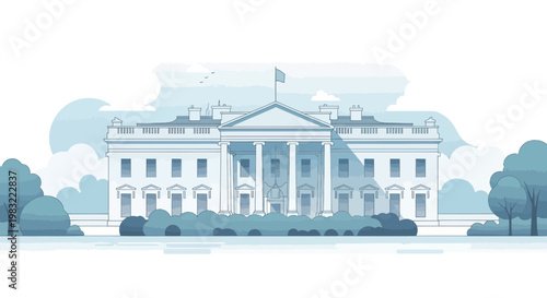 White House Illustration, Presidential Residence, Washington DC Landmark