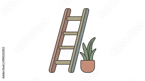 Ladder and Potted Plant Illustration