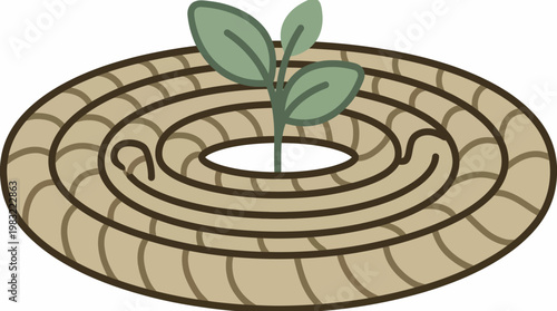 Sustainable Growth Green Plant in Rope Coil