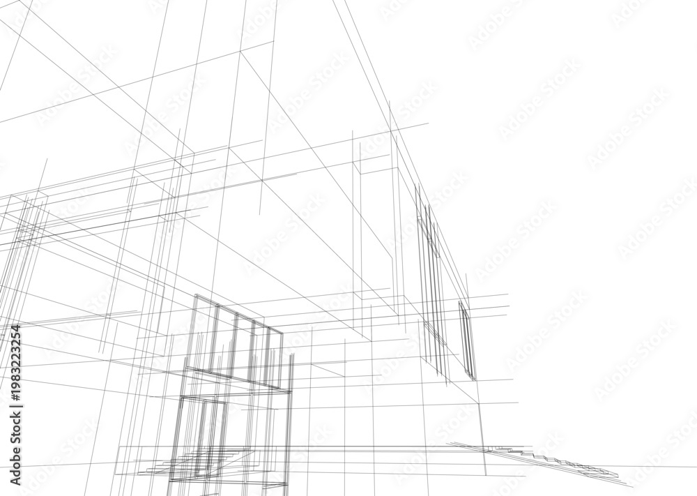 Naklejka premium house building sketch architectural 3d illustration