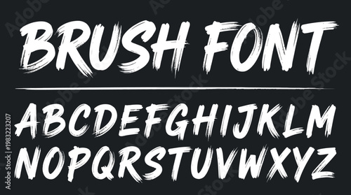 Brush Font Alphabet Set: Bold handwritten display typeface with brush strokes for logos, posters, branding and creative design.