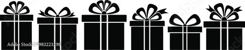 Black and white gift boxes with ribbon bows a festive illustration