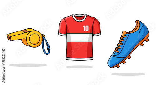 Soccer Gear: Whistle, Jersey, and Cleats - Sports Equipment Icon Set