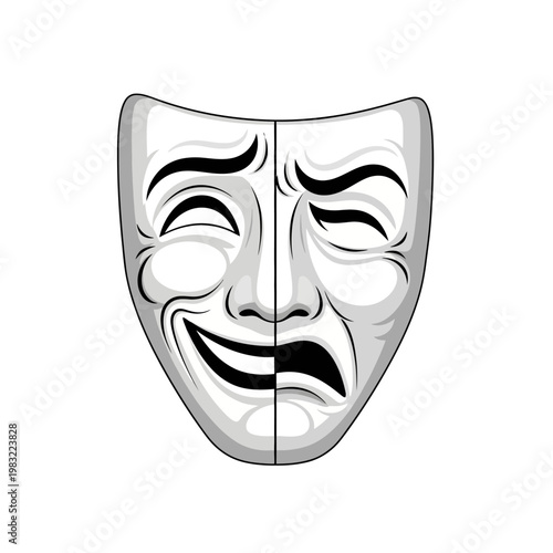 Theater Mask: Comedy and Tragedy, Expressing Dual Emotions, White Background