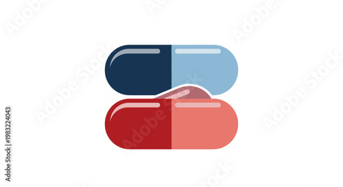 Two Colorful Capsules Side by Side: Blue-Light Blue and Red-Pink, Isolated on White