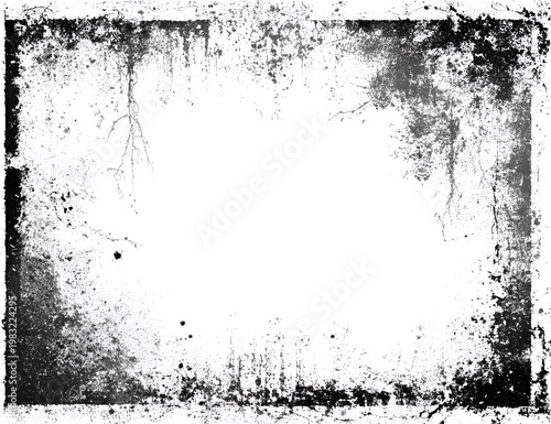 Grungy Distressed Black and White Frame Overlay Texture.