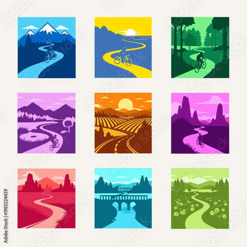 Vibrant Pixel Art Landscapes with Cyclists: A Collection of Scenic Routes