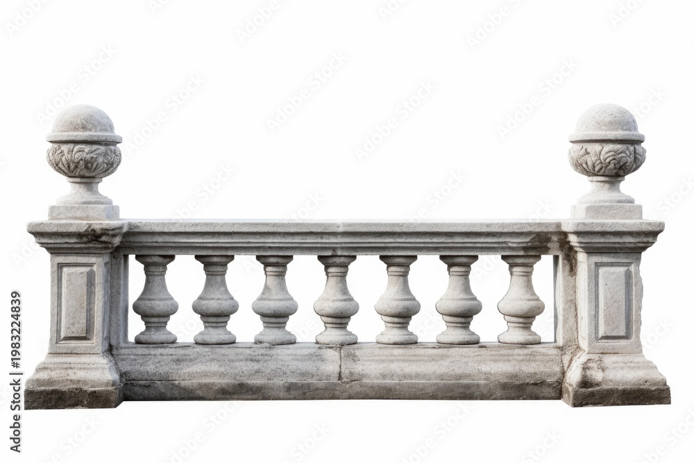 Naklejka premium Stone balustrade architectural element creating a classic dividing barrier on white