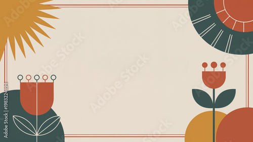 Abstract Floral Design with Geometric Shapes and Sun Elements