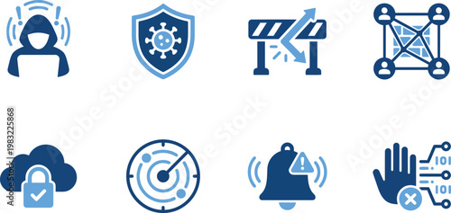 Cybersecurity icons set protection data security and digital threats