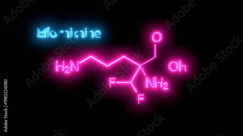 Eflornithine skeletal chemical formula. A medication used to treat African trypanosomiasis and excessive hair growth on the face in women.