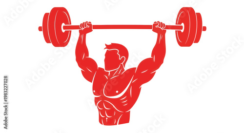 Muscular Man Lifting Barbell Overhead, Silhouette of Bodybuilder Fitness Workout