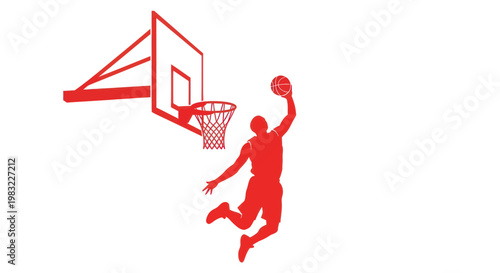 Basketball Player Dunking Silhouette Red Isolated White Background
