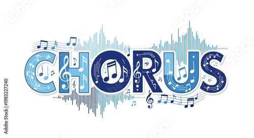 Chorus Text with Music Notes and Sound Wave Graphic