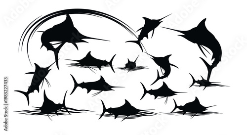 Marlin Silhouette Collection: Dynamic Ocean Fishing and Wildlife Vector Graphics