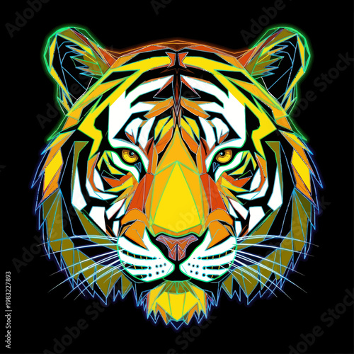 Vibrant Tiger Face with Neon Stripes.