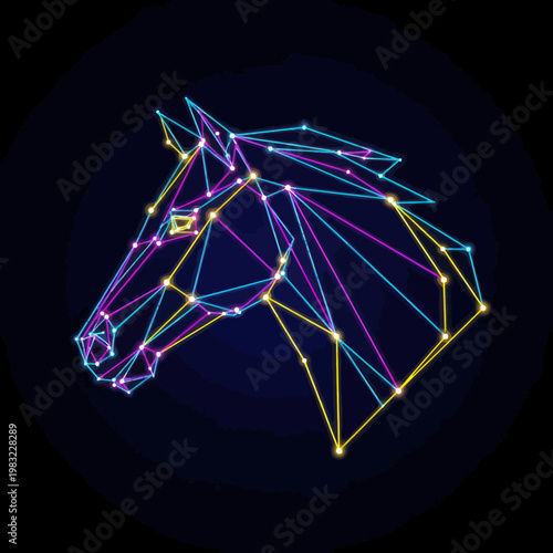Geometric Horse Head Neon Illustration Design.