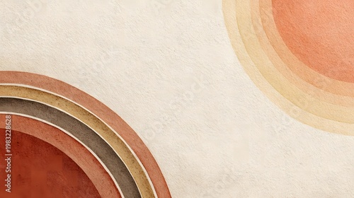 Minimalist Geometric Background with Dual Watercolor Semi-Circles in Earthy Red and Soft Yellow