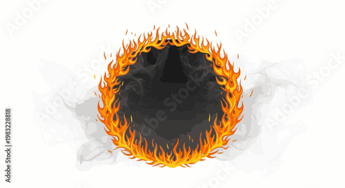 Circular vortex of dark smoke and bright orange flames