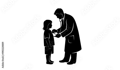 Doctor examining child patient silhouette pediatric healthcare vector illustration