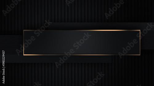 Luxury black abstract background with golden frame and vertical ribbed texture. Elegant minimal design with soft light and depth. Premium backdrop for branding, banners, presentations  modern design