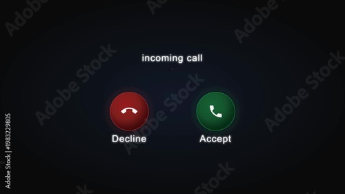 4K Incoming Call Screen with Accept and Decline Buttons Animation