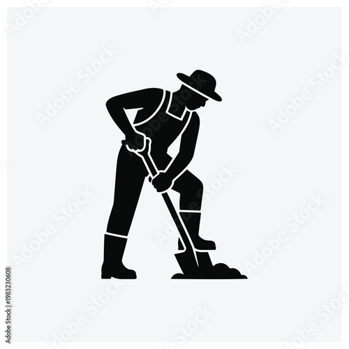 Gardener silhouette, digging, farming, agriculture, person, shovel