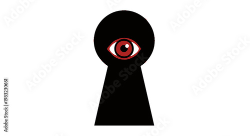 Black Keyhole with Red Eye Peeking Through - Concept of Surveillance and Privacy