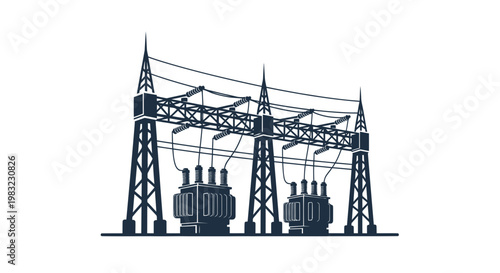 Electrical Substation Power Transmission Towers and Transformers Icon