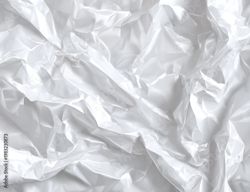 Crumpled White Paper Texture Background with Wrinkles and Folds.