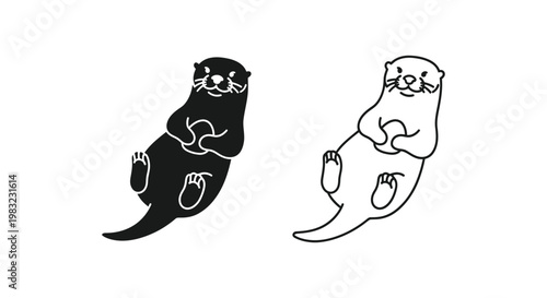 Cute Otter Friends Holding Hearts Illustration Vector