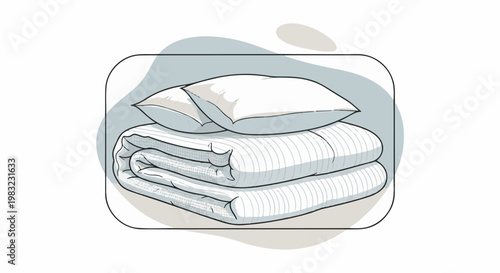 Stacked bedding with pillows and folded comforters