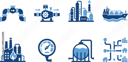 Industrial icons set oil gas and energy production infrastructure