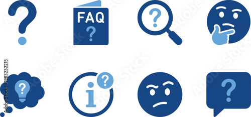 Collection of colorful question mark and information icons in cartoon style