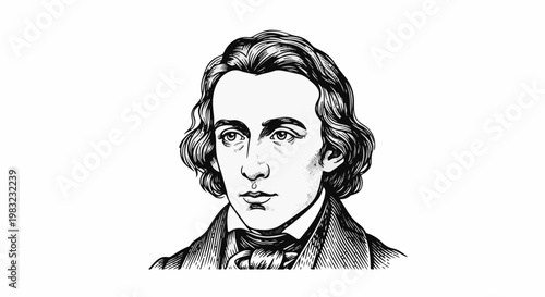 Engraving portrait of a young man with wavy hair, collar, and tie