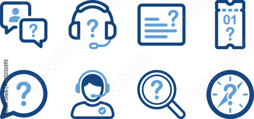 Help desk and customer support icons set in blue line style