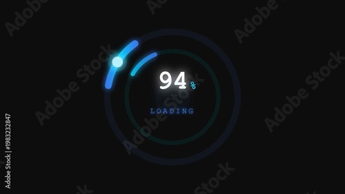 4K Futuristic Blue Circular Loading Progress Bar with HUD Interface