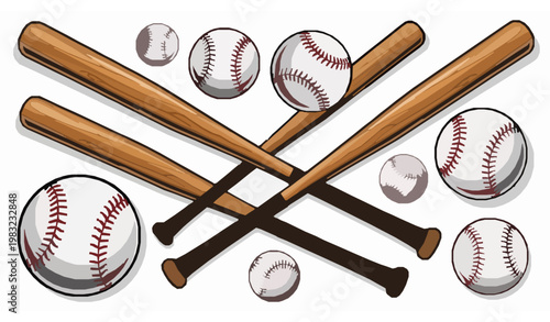 Colección bates y pelotas béisbol vector diseño deportivo
