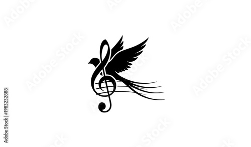 Logo musical pájaro con clave de sol vector moderno