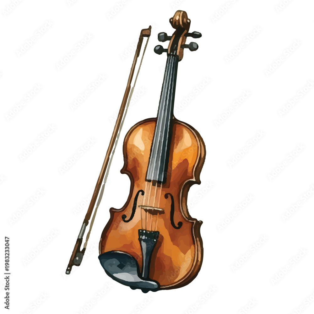 Fototapeta premium Isolated violin on white background showing a classical wooden string instrument with bow