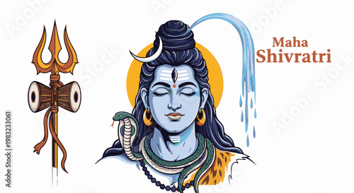 Deity with trident, cobra, and water flow