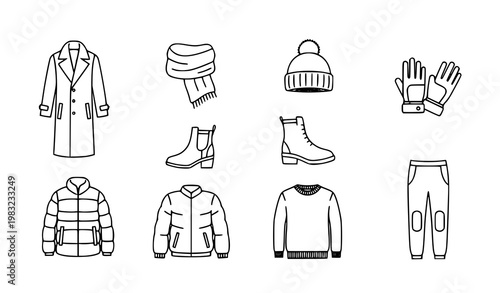 Set 8 iconos ropa de invierno vector moda fría