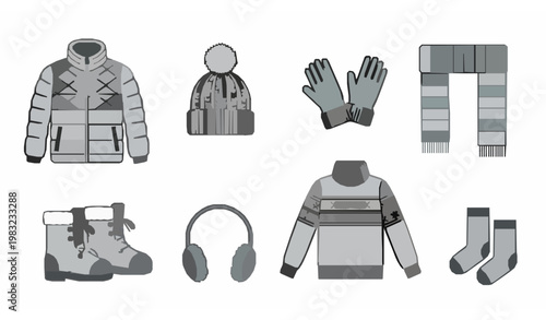 Iconos ropa invierno vector set moda clima frío