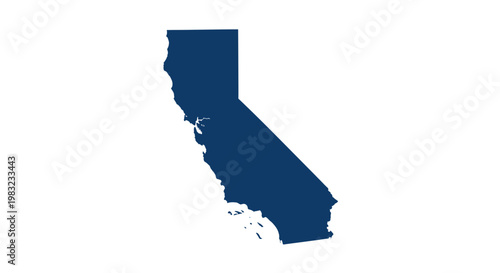California State Map Silhouette, United States of America, Dark Blue Outline on White Background