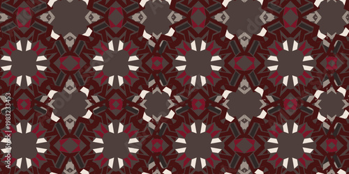 Luxury seamless repeat with sharp geometric shapes in burgundy, red, and charcoal. A sophisticated abstract design for high end textiles and decor.