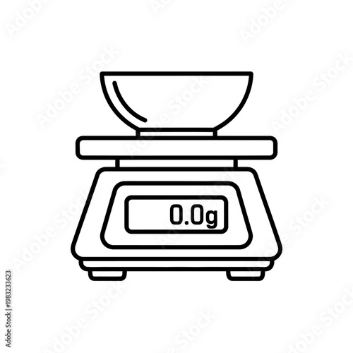 Kitchen scale with bowl shows zero weight on screen for cooking weighing.