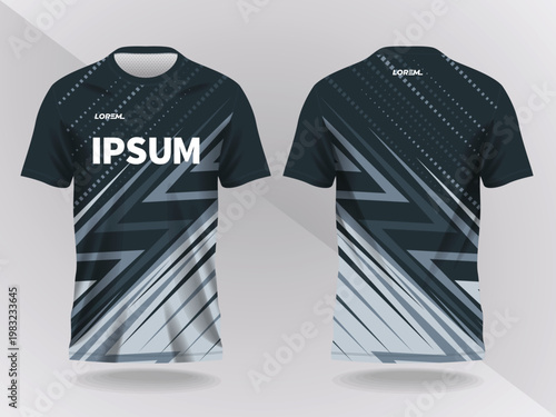 dark black and gray abstract background and pattern for sport jersey design and mock up. front and back view template